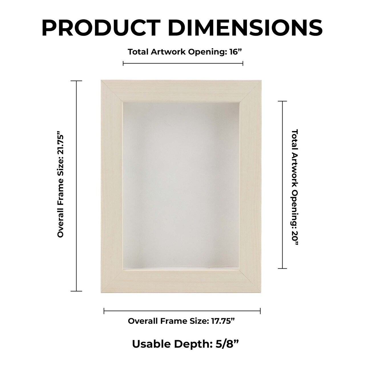 Natural Whitewash Wood Shadow Box Frame with Acrylic Front - White Suede Backing, 30 Sizes